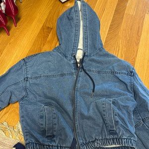Sherpa lined vintage denim hoodie jacket